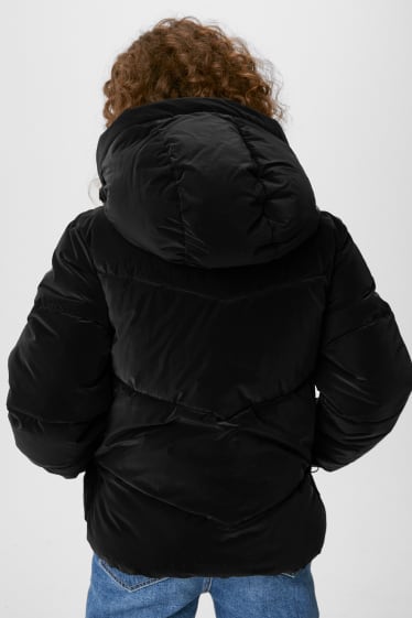 Dzieci - Pikowana kurtka z kapturem - czarny