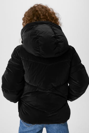 Kinder - Steppjacke mit Kapuze - schwarz