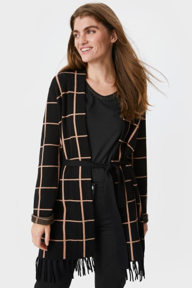 Women - Cardigan - check - black