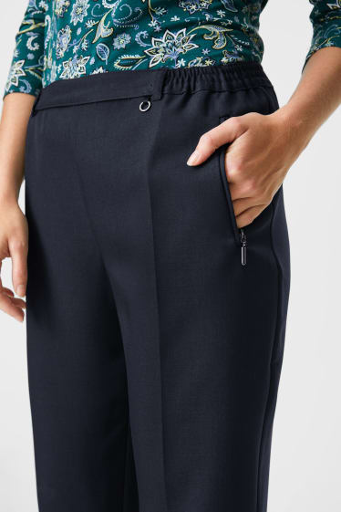 Dámské - Plátěné kalhoty - tapered fit  - tmavomodrá