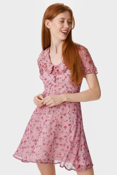 Dámské - CLOCKHOUSE - šifonové šaty - s květinovým vzorem - růžová
