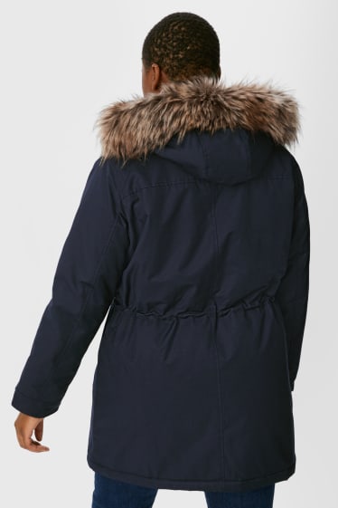 Damen - Parka mit Kapuze und Kunstfellbesatz - dunkelblau