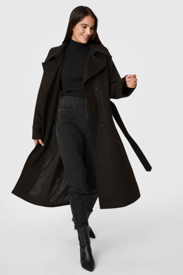 Women - Trench coat - check - dark brown