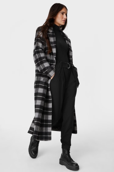 Women - Long coat - check - black / white