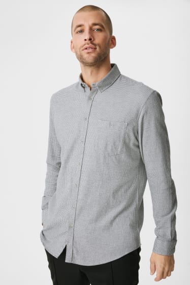 Pánské - Flanelová košile - regular fit - button-down - kostkovaná - šedá