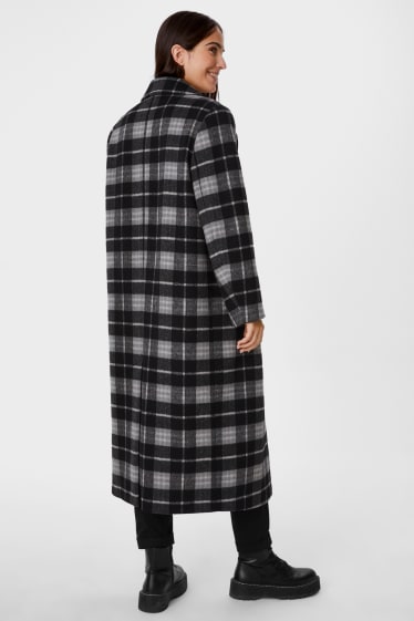 Women - Long coat - check - black / white