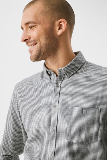 Heren - Flanellen overhemd - regular fit - button down - geruit - grijs