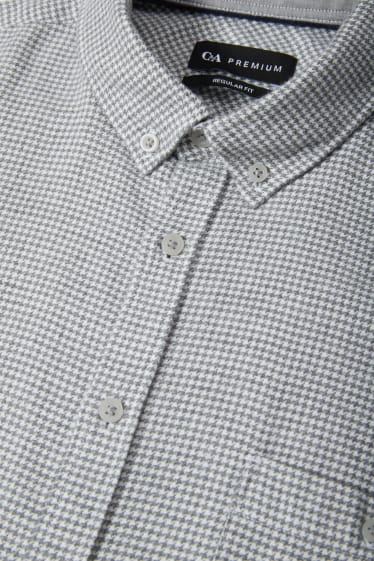 Heren - Flanellen overhemd - regular fit - button down - geruit - grijs