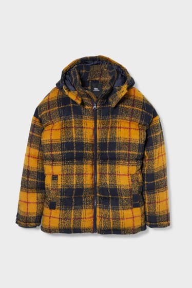 Heren - CLOCKHOUSE - gewatteerde jas met capuchon - gerecycled - geel