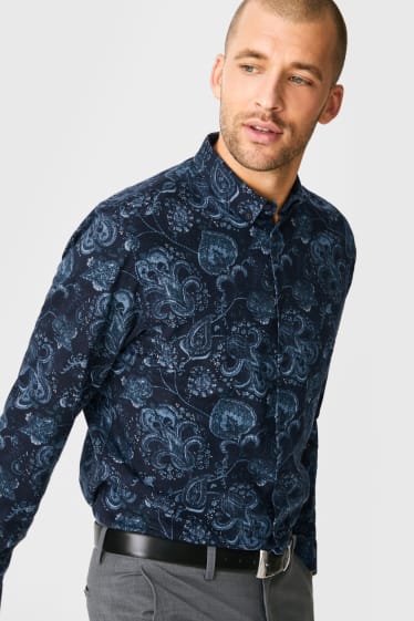 Herren - Cord-Hemd - Regular Fit - Button-down - dunkelblau