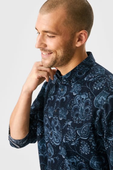 Pánské - Manšestrová košile - regular fit - button-down - tmavomodrá