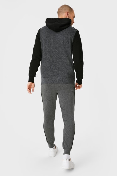 Heren - Set - vest met capuchon, hoodie en joggingbroek - zwart / grijs