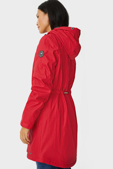Women - Hooded raincoat - dark red