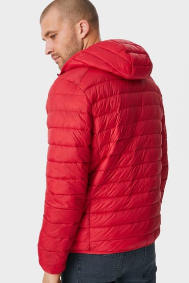 Men - Quilted jacket with hood - red