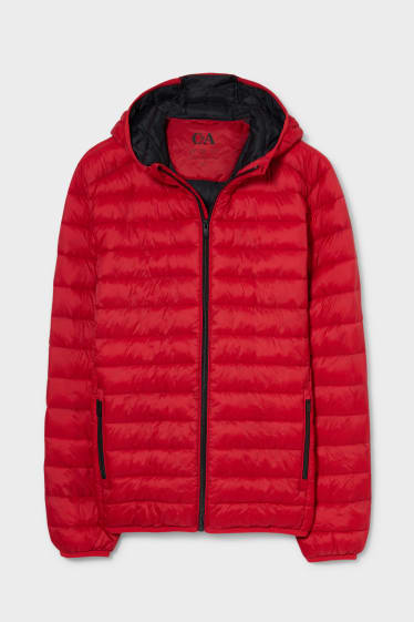 Men - Quilted jacket with hood - red