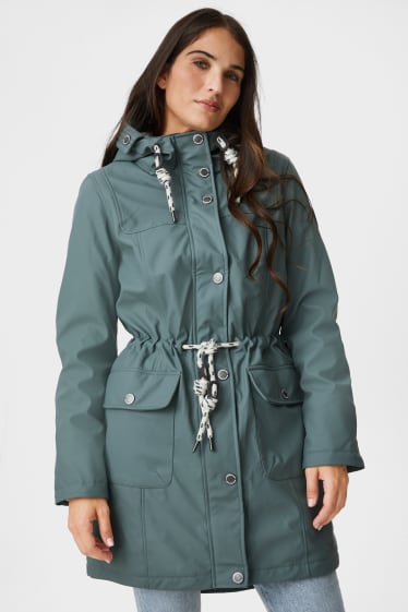 Damen - Regenjacke mit Kapuze - dunkelgrün