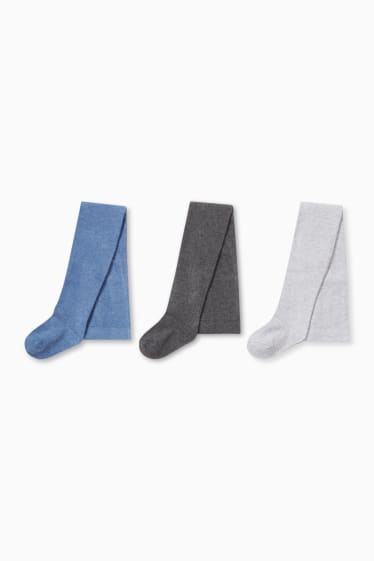 Enfants - Lot de 3 - collants - gris clair / bleu foncé