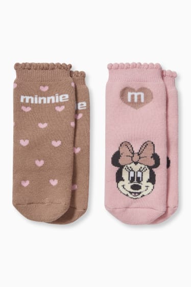 Neonati - Confezione da 2 - Minnie - calze antiscivolo per neonate - marrone / rosa