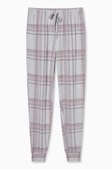 Dámské - Pyžamové kalhoty - kostkované - světle šedá-žíhaná