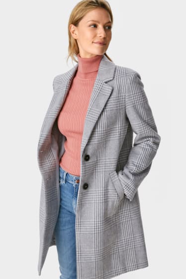 Women - Coat - check - gray