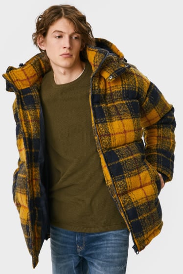 Men - CLOCKHOUSE - quilted jacket with hood - check - yellow