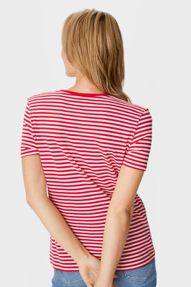 Dames - T-shirt - glanseffect - gestreept - Emily in Paris - wit / rood