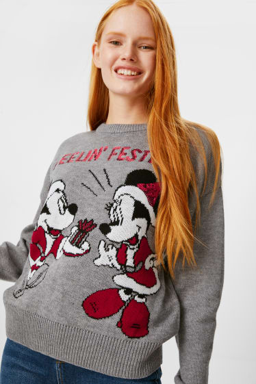 Femei - CLOCKHOUSE - pulover cu motive de Crăciun - aspect lucios - gri melanj