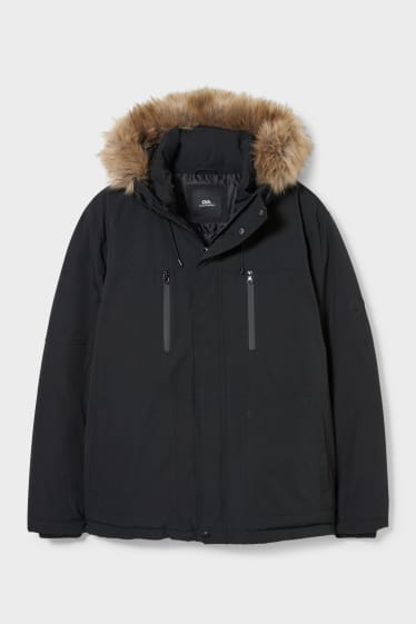 Men - CLOCKHOUSE - jacket with hood and faux fur trim - black
