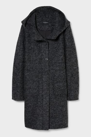 Women - Bouclé coat with hood - gray-melange