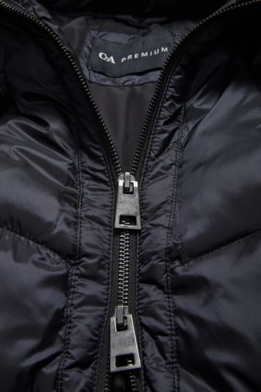 Dámské - Prošívaný kabát s kapucí  - černá
