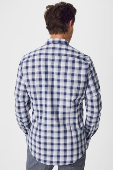 Heren - Businessoverhemd - slim fit - Kent - gemakkelijk te strijken - geruit - donkerblauw / wit