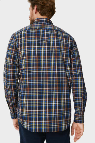 Herren - Businesshemd - Regular Fit - Button-down - bügelleicht - dunkelblau / weiss