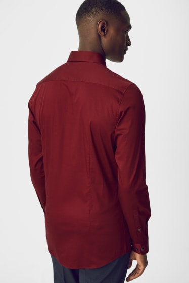 Uomo - Camicia business - body fit - cutaway - Flex - facile da stirare - rosso scuro