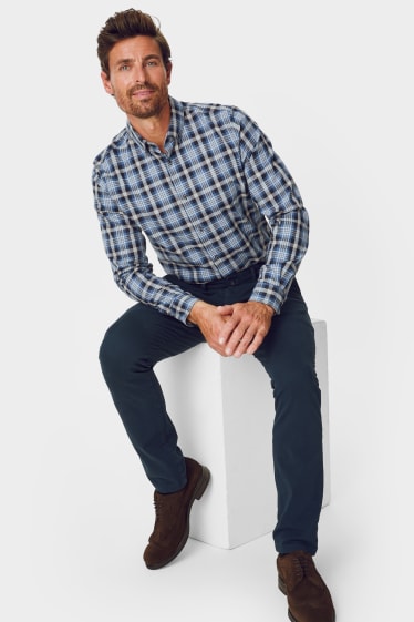 Men - Business shirt - slim fit - button-down collar - blue / dark blue