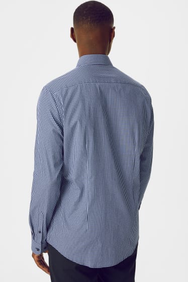 Pánské - Business košile - slim fit - kent - snadné žehlení - kostkovaná - modrá