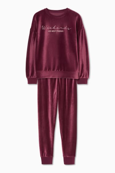 Kinder - Pyjama - 2 teilig - glänzend - bordeaux