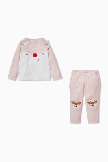 Bébés - Pyjama de Noël pour bébé - 2 pièces - blanc / rose