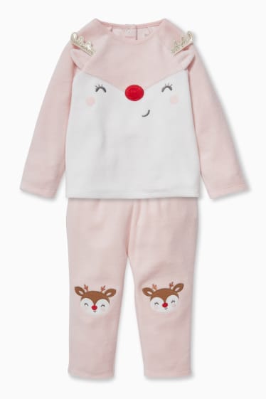 Babys - Baby-Weihnachts-Pyjama - 2 teilig - weiß / rosa