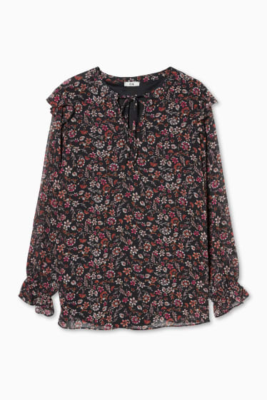Dames - Chiffon blouse - gebloemd - donkerrood