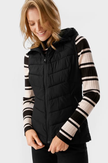 Dames - Doorgestikte bodywarmer met capuchon - THERMOLITE® - zwart