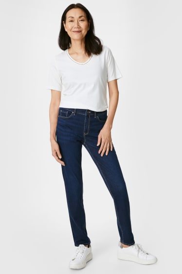 Dámské - Slim jeans - mid waist - džíny - tmavomodré