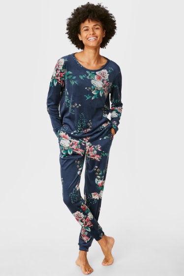 Femmes - Pantalon de pyjama - motif floral - bleu foncé