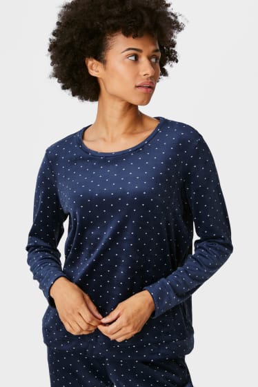 Damen - Pyjama-Oberteil - gepunktet - dunkelblau