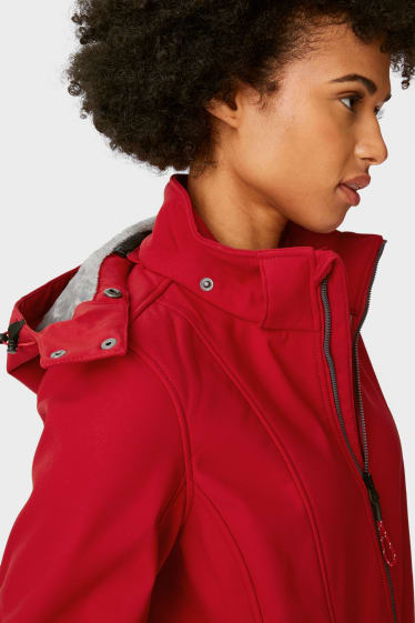 Women - Softshell jacket with hood - lined - red