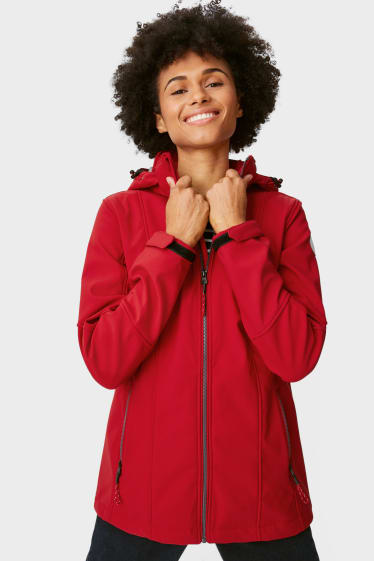 Women - Softshell jacket with hood - lined - red
