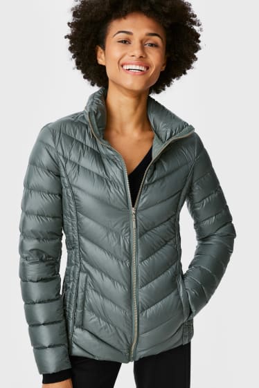 Women - Down jacket with hood - dark green