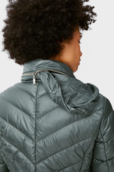 Women - Down jacket with hood - dark green