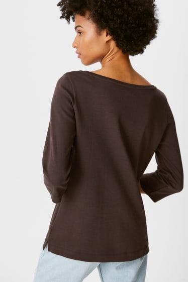 Femei - Tricou cu mânecă lungă - maro închis