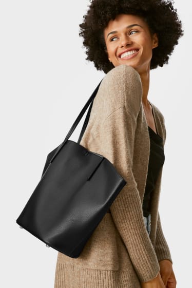 Women - Shopper - 2 piece - faux leather - black
