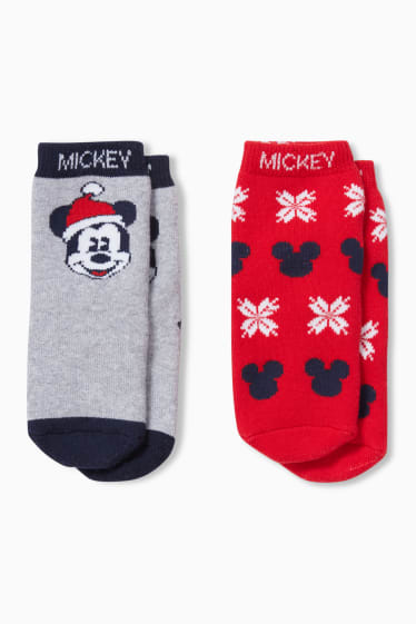 Babies - Multipack of 2 - Mickey Mouse - baby non-slip socks - red / gray